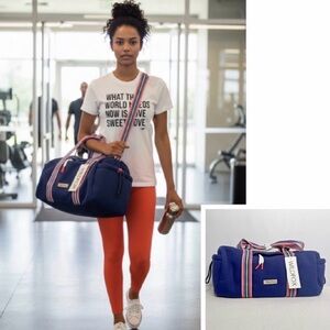 Wildfox Navy Duffel Bag with Rainbow Straps gym travel vacay overnight work